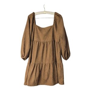 LOVECOLETTE Brown Corduroy Ruffle Mini Dress S  Boho Western Cowgirl